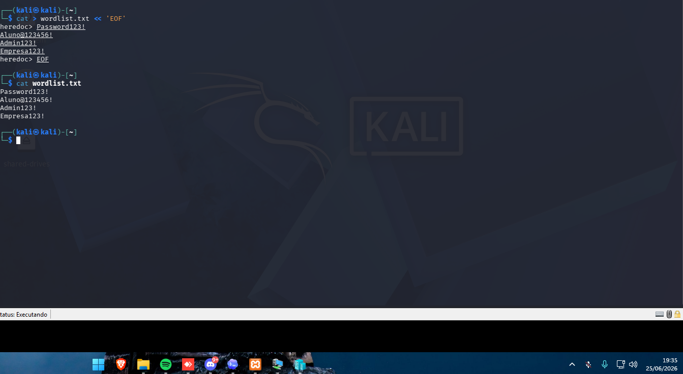Wordlist usada na prova de conceito