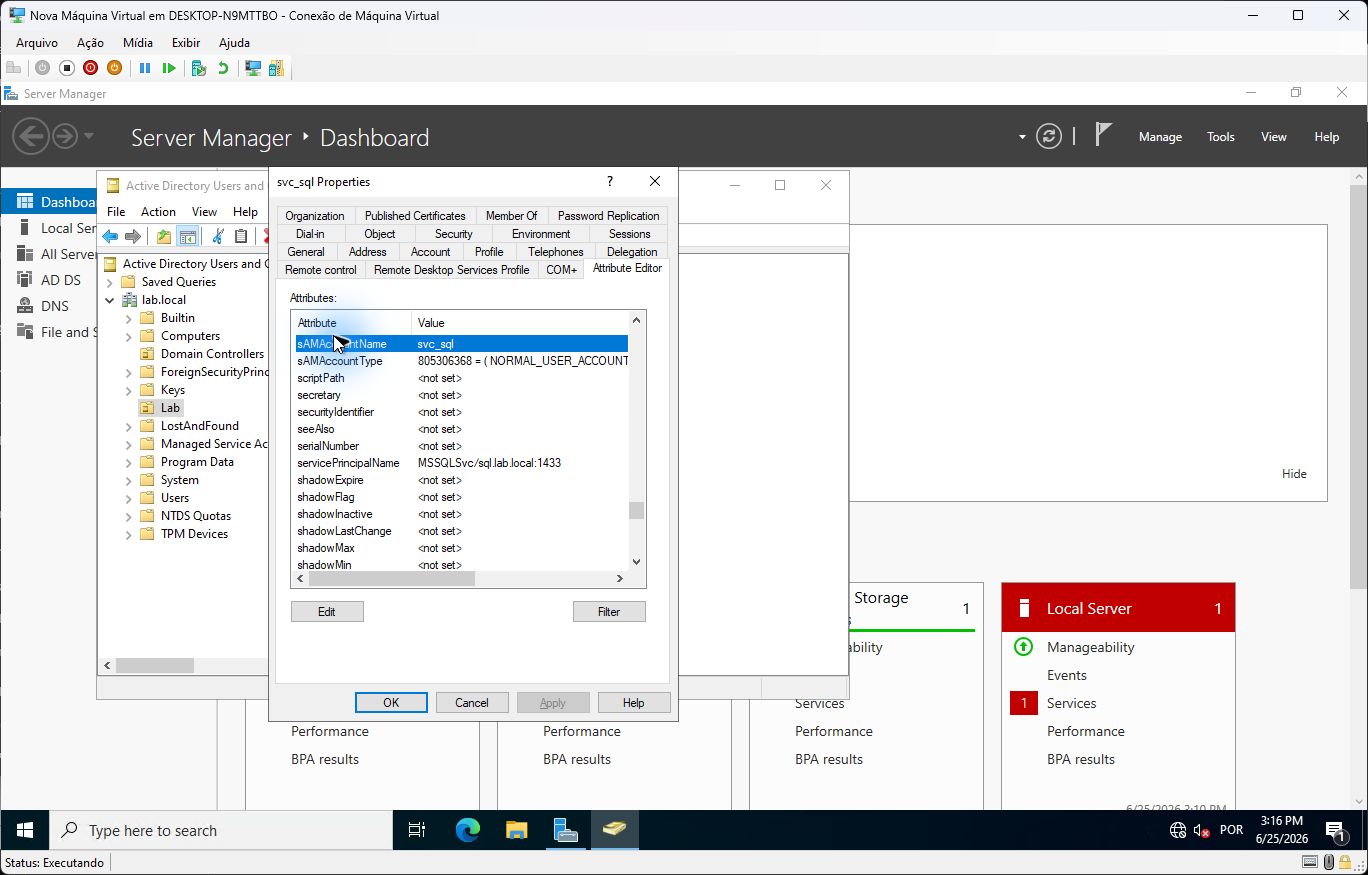 Atributo servicePrincipalName da conta svc_sql